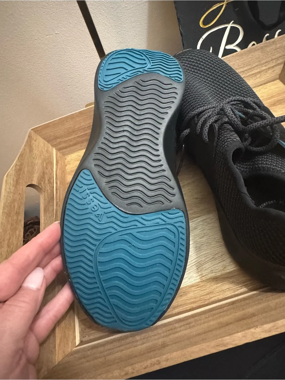 Black Knit Lace-Up Athletic Sneakers with Teal Accents